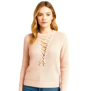 Forever 21 Blush Pink Lace-Up Knit Sweater Chunky Pullover Size M Soft Girl